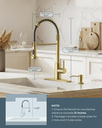 FORIOUS Gold Kitchen Faucet with Pull Down Sprayer, Stainless Steel Commercial Single Handle Classic Spring Pull Out Sink Faucet for Pot Filler, Farmhouse Camper Bar Laundry Room