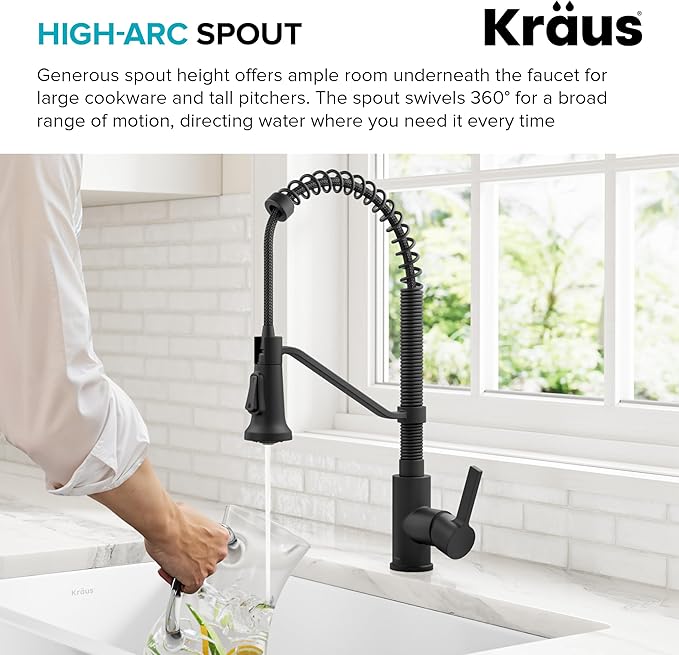 KRAUS Britt Commercial Style 2-Function Single Handle Pull Down Kitchen Faucet in Matte Black, KPF-1693MB