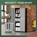 Greenvelly Metal Garage Storage Cabinet, 72" Black Gray Tool Steel Locking Cabinet with Doors and 4 Shelves, Tall Cabinets for Garage Storage Systems Lockable File Cabinet for Home Office,Garage