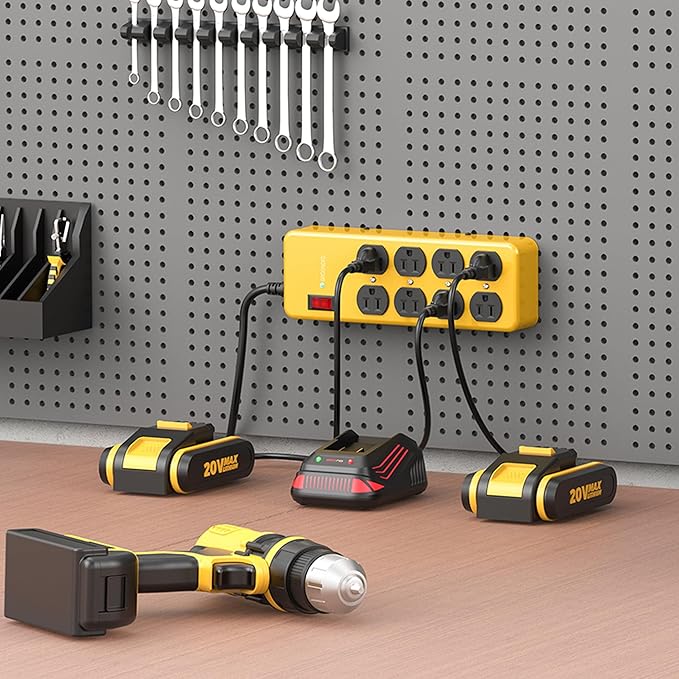 Heavy Duty Power Strip,Industrial Heavy Metal Case Surge Protector,8 AC Outlets,15Amp,2700 Joules,Protected' Indicator,14 Gauge Cord (Yellow, 10FT Length)