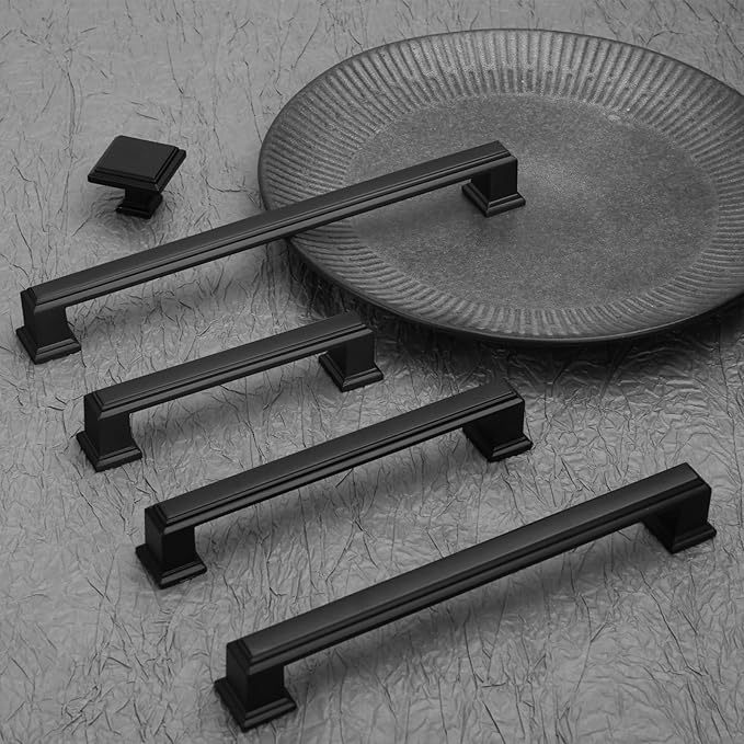 3 Pack 5 Inch(128mm) Hole Center Matte Black Modern Cabinet Pulls Kitchen Cabinet Handles Kitchen Cabinet Hardware Timeless Drawer Pulls for Dresser Cupboard Wardrobe, M-Black(5x3)