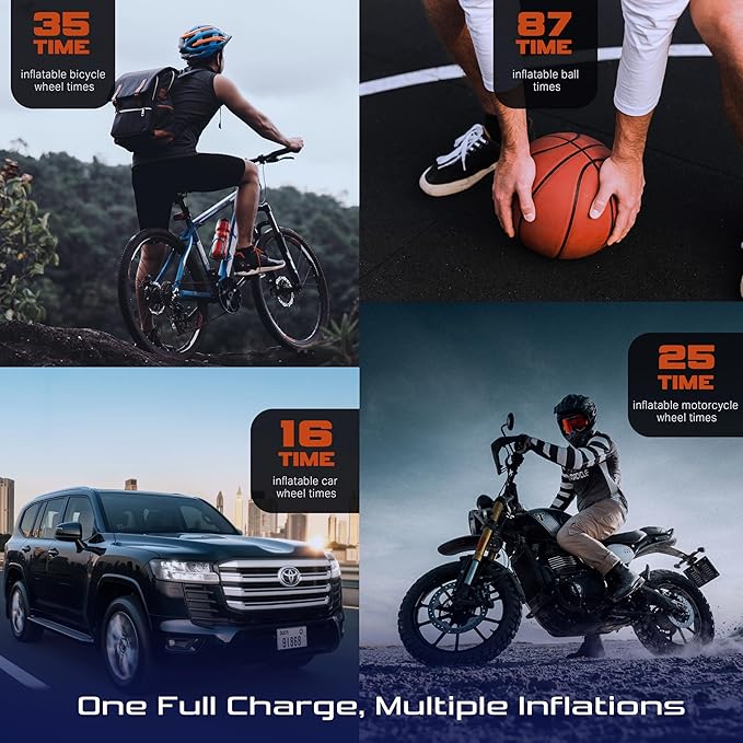 Tire Inflator Portable Air Compressor, 150PSI Portable Tire Inflator For Car, Air Pump for Car Tires with Tire Pressure Gauge Tools, 6000mAh Smart Pump Tire Inflator for Car, Motorcycle & Bike Pump