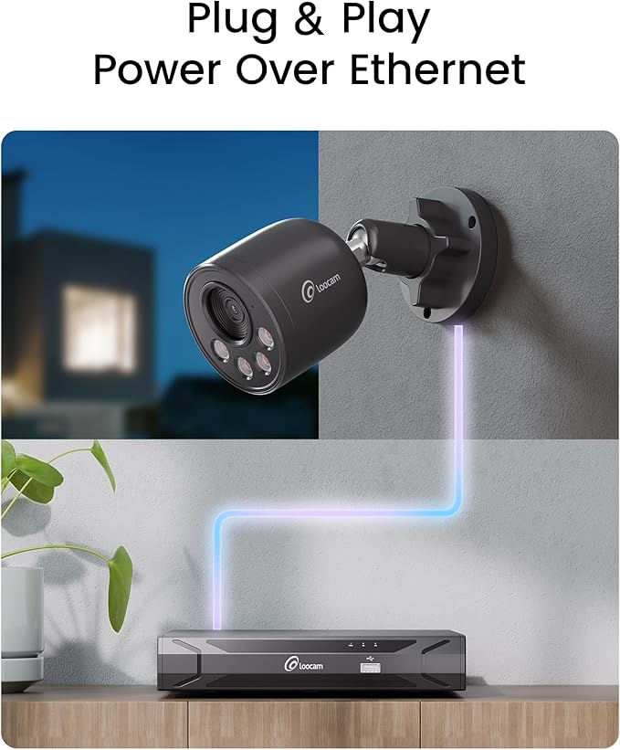 Loocam 4K Security Camera System 8CH H.265+NVR with 2TB HDD, 8pcs 8MP Wired PoE Camera System AI Human Vehicle Detection, Outdoor Indoor Home Camera System with Audio, Night Vision, 24/7 Recording