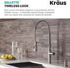 KRAUS Sellette Commercial Style Spot Free Stainless Steel Single Handle Pull-Down Kitchen Faucet with Deck Plate and Soap Dispenser, KPF-1683SFS-KSD-80SFS