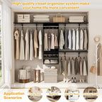 Cyclysio 96 Inch Closet Organizers and Storage, 8 FT Hanging Closet Organizer with 4 Adjustable Rods, Wardrobe Organizers with 3 Shelving Towers for 4-8FT Spaces(Cut-to-Fit), Black