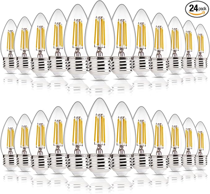ALAMPEVER E26 LED Bulb 60 Watt, B11 Chandelier Light Bulbs, 2700K Soft White Candelabra LED Bulbs, 24 Pack Candle Light Bulbs