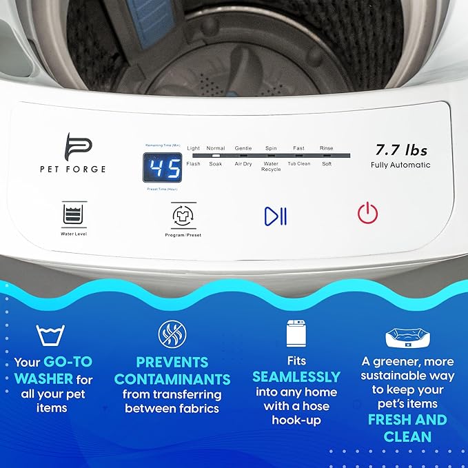 Pet Forge Spin Fresh Compact Washing Machine for Pet Items - Fully Automatic Portable Washer with 8 Pounds Capacity Top Load Spin Mini Washer for Pet Hygiene