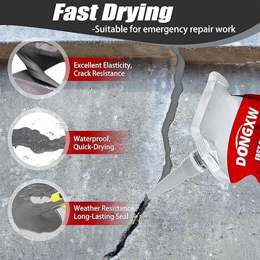 Concrete Crack Filler Repair Adhesive – Quick-Drying Waterproof Cement Crack Filler, Concrete Caulk Sealant for Joints, Walls, Sidewalk, and Foundation(Grey)