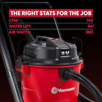 Vacmaster 16-Gallon 6.5 Peak HP† Wet/Dry Vacuum – VJH1612PF 1101, Red
