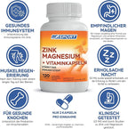 Magnesium Zinc Supplement with Vitamins B6, B9, High Absorption Zinc Magnesium Combination for Immune Support, Muscle Recovery, EZ-MG Easy on Stomach, 120 Capsules