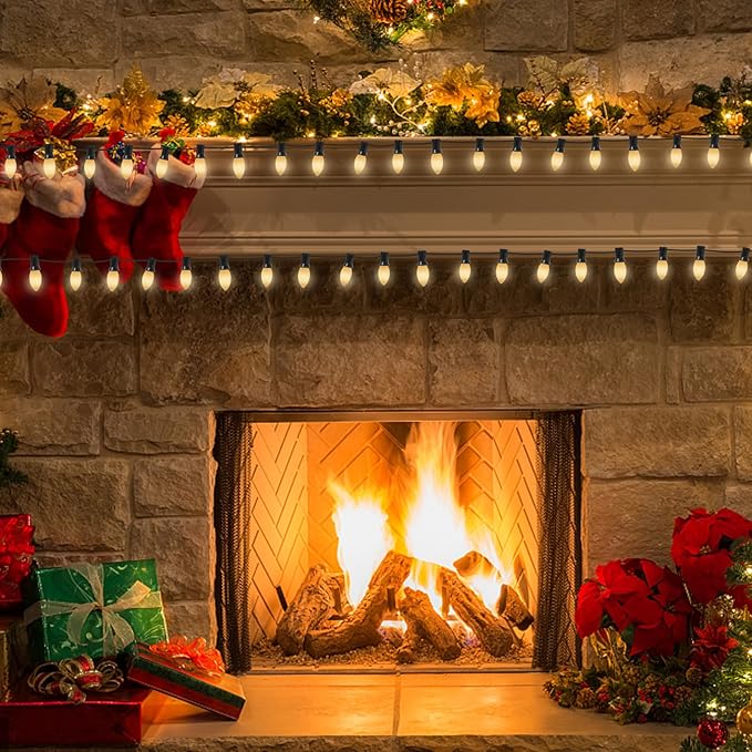 25 Pack Christmas Replacement Bulb, C9 Ceramic White Outdoor Christmas Bulb for Christmas Party String Lights, E17 Intermediate Base, 7W Night Light Bulbs for Indoor Outdoor Holiday Decor