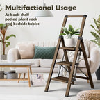 Taranta 3 Step Ladder, Portable Folding Ladder with Wide Pedal, Lightweight Aluminum Step Stool with Convenient Handgrip, 330 lbs Capacity Stepladder for Home, Office - Walnut