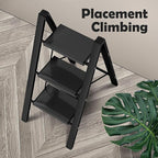 Taranta 3 Step Ladder,Aluminum Lightweight Folding 3 Step Stool with Anti-Slip Wide Pedal,330lbs Capacity Step Ladder for Household,Kitchen,Office - Black