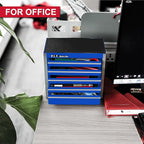 P.I.T. Mini Blue Tool Box, Portable 5-Drawer Micro Roll Cab Steel Stackable Tool Box with Liner, Blue Small Tool Case for Tools Storage and Organizers, Home DIY