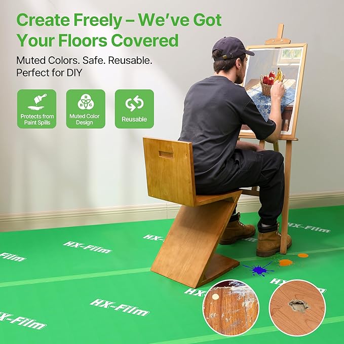 39" x 200' Heavy-Duty Floor Protection | Construction Grade Carpet Protector | Drop Cloth Plastic Film for Hardwood Floors | Waterproof Painters Covering with No Residue (Green)