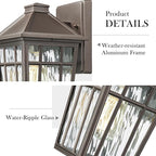 Darkaway Outdoor Sconce Lights Wall Light Fixtures, Exterior Porch Light Outdoor Sconce Anti-Rust Waterproof Aluminum Outside Light with Water Ripple Glass for Patio Yard Doorway Garage
