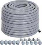 1/2" Liquid-Tight PVC Conduit Kit, 100ft with 10 Connectors, Grey, 5 Straight & 5 90-Degree Fittings, UL Certified, Flexible, Easy Installation, Multi-Application