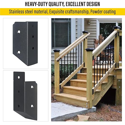 201 Stainless Steel 2" x 4" (1 ½" x 3 ½" Actual) Deck Railing 45° Stair Connectors, for Deck Railing Stair Handrail Connection Installation Deck Railing Bracket (4 Pair-Black)