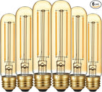 LiteHistory Dimmable T10 LED Bulb 4W Equal E26 Edison Bulb 40 Watt AC120V Tubular Light Bulb Warm White 2200K Amber 250lm E26 LED Bulb for Rustic Pendant,Chandeliers,Wall sconces E26 Light Bulbs 6Pack