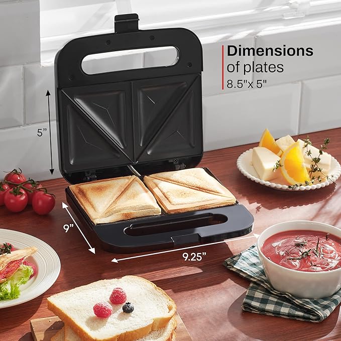 Elite Gourmet ESM2207XSS Sandwich Panini Maker Grilled Cheese, Machine Tuna Melt Omelets Non-stick Cooking Surface, 2 Slice, 750 Watts, Stainless Steel
