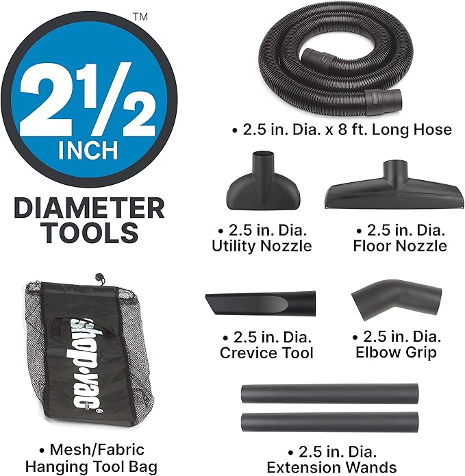 Shop-Vac 8251205 12 Gallon, Wet/Dry Utility Vacuum, 5.5 Peak HP, SVX2 Motor Technology, 2.5 Inch Diameter x 8 Ft Hose, 20 Ft Cord, Black, Includes Blower Port, Ideal for Garage and Workshop