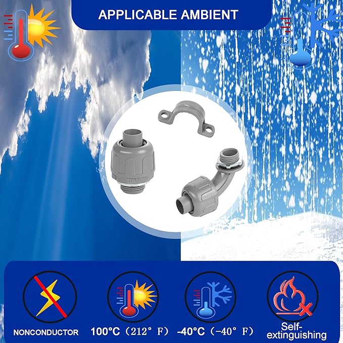 (1/2" Conduit Parts 60 Pack) Yariwiz 1/2 PVC Electrical Conduit Fitting Plastic Liquid Tight Conduit Connector Kit, Include 20 Conduit Couplings, 20 Conduit 90 Degree Elbows and 20 Conduit Straps