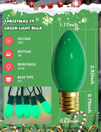 C9 Green Christmas Light Bulbs, 25 Pack C9 Incandescent Replacement Bulbs for Christmas String Light, Candle Lamps, E17 Intermediate Base, 7Watt Night Lights Bulbs