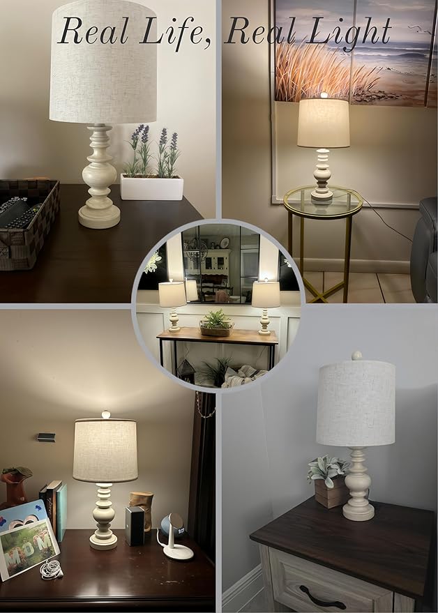 BOBOMOMO Tradition 20.5" Rustic Table Lamp Set of 2 for Living Room Farmhouse Bedside Desk Lamps Bedroom Nightstand Vintage Lamps Linen Washed（Suitable for Decorating Small Areas）