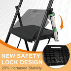 2 Step Ladder, Protable Steel Folding Stool with Wide Anti-Slip Pedal, 500lbs Sturdy Steel Ladder, Black