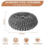 6PCS Steel Wool Scrubber Wire Sponge Set, Barbecue Grill Cleaning Scrubber Pads, Stainless Steel Scrubber Replacement for Scouring Messes from Cast Iron, Pots, Pans, Grill, Stoves, Sink (6 Pads)