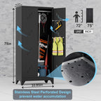 Metal Storage Cabinet with Lock Door, 75" Tall Garage Storage Cabinet with Hanging Rod, Broom Closet Bathroom Storage Cabinet, Cleaning Tool Cabinet