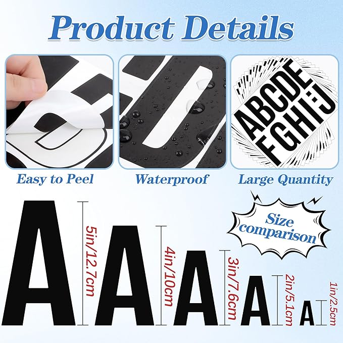 441 PCS 42 Sheets Letter Stickers Large Mailbox Numbers and Letters Self Adhesive Vinyl Waterproof Alphabet Number Stickers for Mailbox House Address,Crafts,Car, Poster,Classroom Decor(4 Inch,Black)