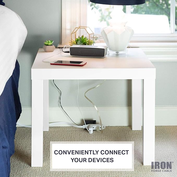 Iron Forge Cable 6 ft Flat Plug White Extension Cord with 3 Outlets - 16/3 SJTW 3 Prong Indoor Extension Cord with Multiple Outlets