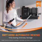 Giraffe Tools Grandstorm Retractable Vacuum Cleaner with 30 FT+ 1 FT Hose Wall Mounted, Wet Dry Vacuum Cleaner with 6 Nozzles for Car Detailing Normal Version, Grey （No Remote Control Funtion）