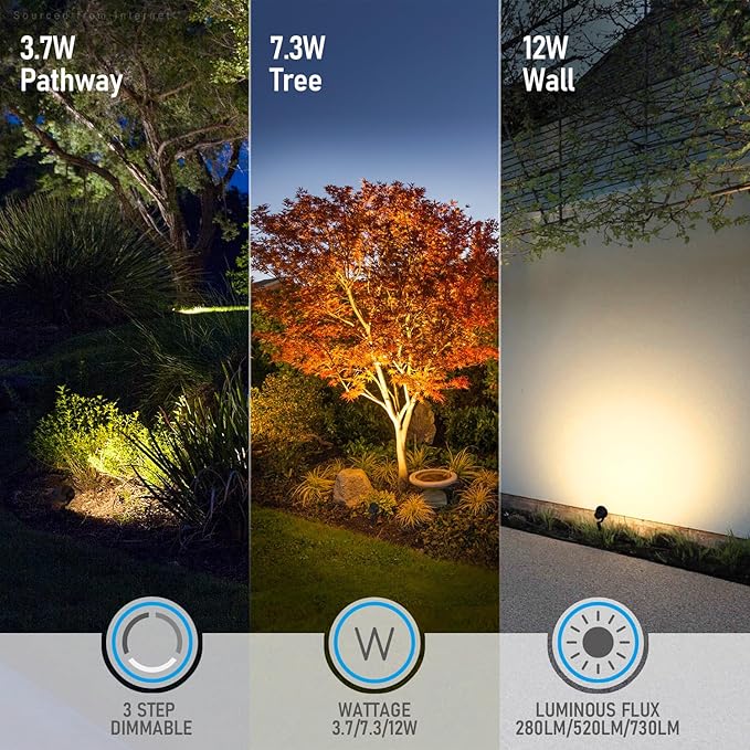 LEONLITE 8-Pack 12W/7.3W/3.7W Dimmable 5CCT LED Low Voltage Landscape Lights, Wall Wash Landscape Lighting Outdoor, 12V Landscape Spotlight, ETL, Aluminum, IP65 Waterproof