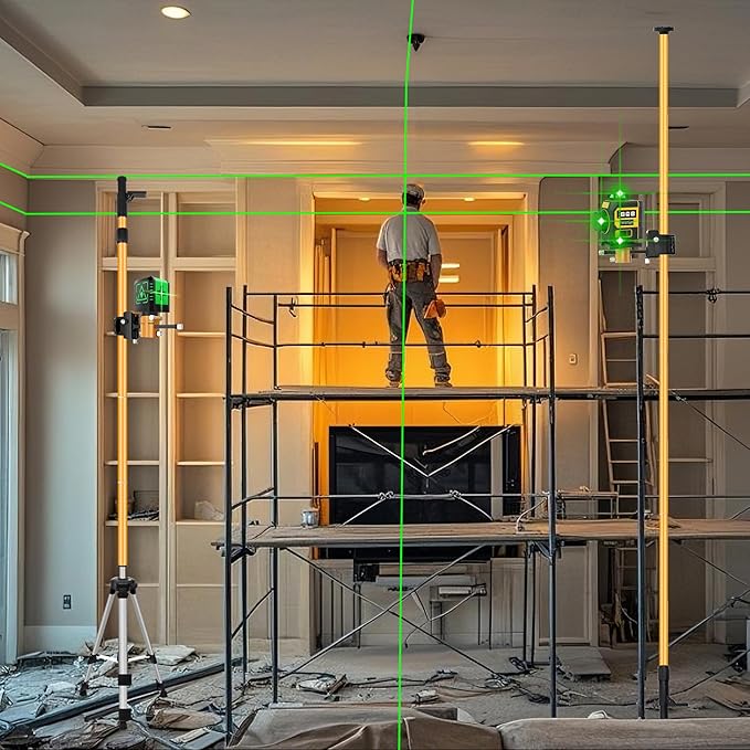 Laser Level Pole with Tripod with multifunctional gimbal,13.8 Ft./4.2M Pole &3.9 foot/1.2M retractable tripod with 5/8 and 1/4 conversion screws, for Rotary and Line Laser Level