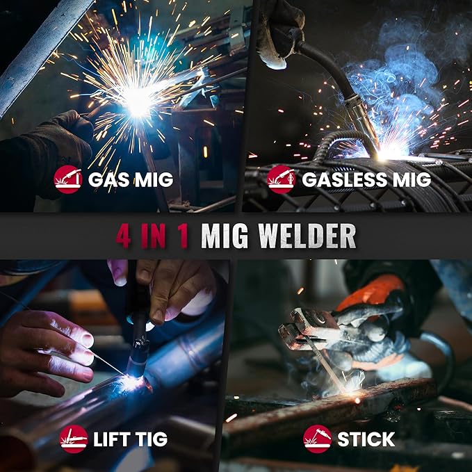 bestarc 145Amp MIG Welder, 110V 220V Flux Core MIG/Lift TIG/Stick 4 in 1 Welder Machine, Large LED Display Welding Machine, IGBT Inverter bestarc Welder MIG145 Soild Gasless Synergy MIG Welder