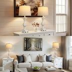 28'' Washed White Table Lamp for Bedroom Nightstand, Vintage Bedside Lamp with USB A+C Port, Farmhouse Desk Lamp with Linen Shade Set of 2, Traditional Nightstand Lamp, Rocker Switch,Bulb Included