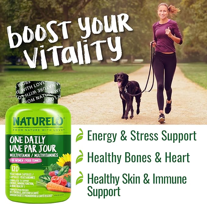NATURELO One Daily Multivitamin for Women - Energy Support - Whole Food Supplement to Nourish Hair, Skin, Nails - Non-GMO - No Soy - Gluten Free - 120 Capsules - 4 Month Supply