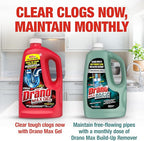 Drano Max Gel Drain Clog Remover and Cleaner for Shower or Sink Drains, Unclogs and Removes Hair, Soap Scum and Blockages, 80 Oz, Pack of 2