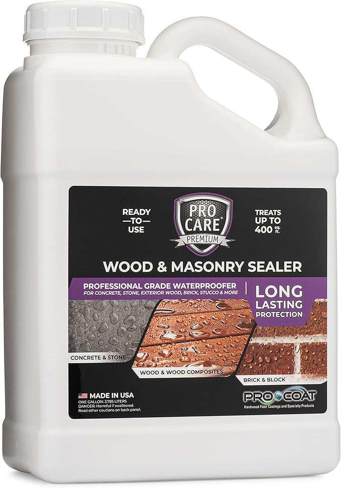 ProCare Premium Masonry and Wood Floor Sealer - Outdoor Waterproof Protectant for Concrete, Stone, Exterior Wood, Brick, Stucco - Weatherproof Clear Silicone Sealant - Made in The USA (1 Gallon)