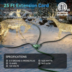 K KASONIC - 25 Ft Extension Cord with 3 Outlets, UL Listed 16/3 SJTW, 3-Wire Grounded, 13A 125V 1625W for Indoor/Outdoor Use - Green