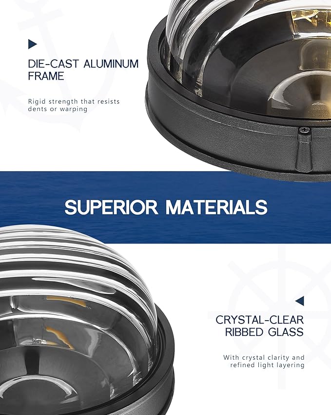 FEMILA 10" Modern Outdoor Wall Lantern, 2 Pack Nautical Outdoor Lighting, Bulkhead Sconce for Front Porch/Entry Light, Aluminum, Ripple Glass, ETL & UL Listed, 4FYX105FL-2 BK SW