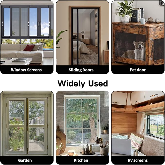 Window Screen Door Repair/Replacement Kit,48" x178" Adjustable Durable Fiberglass Window Screen Mesh,with Spline/Roller/Hook/Clips Screen Door Repair Kit,DIY Window,Porch Sliding Door(Grey)