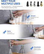 J-HVA Pull Down Kitchen Faucet Sprayer Head Replacement Part with 15 Connectors, 3 Function Pull Out Sink Sprayer Replacement Nozzle, Kitchen Faucet Head Hose Spray Tap Spout, Chrome