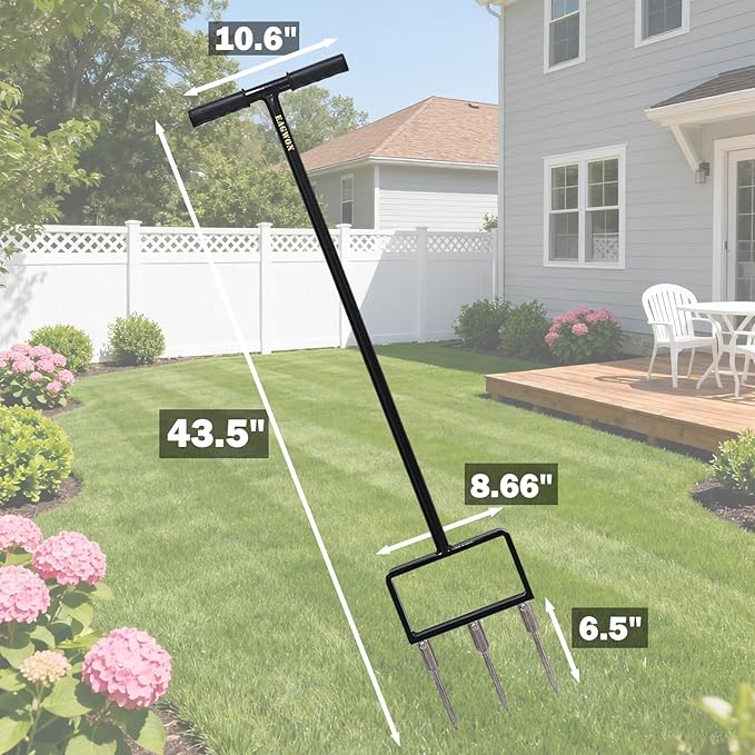 Lawn Aerator, Core Aerator Lawn Tool, Stainless Steel 3-Corer Lawn Hand Aeration – Manual Yard Plug Aerator for Compacted Garden Soil, Garden Care, Gardening Core Aeration Tool (Spike Tine)