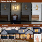 Gold Motion Sensor Outdoor Light Fixtures Dusk to Dawn 2-Pack, 16 Inch Aluminum Anti-Rust Large Brass Outdoor Sconces Wall Mounted Lamps Photocell Outside Lights for House Front Porch