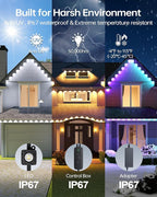 ASAHOM Permanent Outdoor Lights Pro, 300FT with 216 RGBCW LEDs and Dual Output, WLED Integration, AI Lighting, 30,000 Lighting Effects Combination, IP67 Waterproof for Outdoor Decor, Black