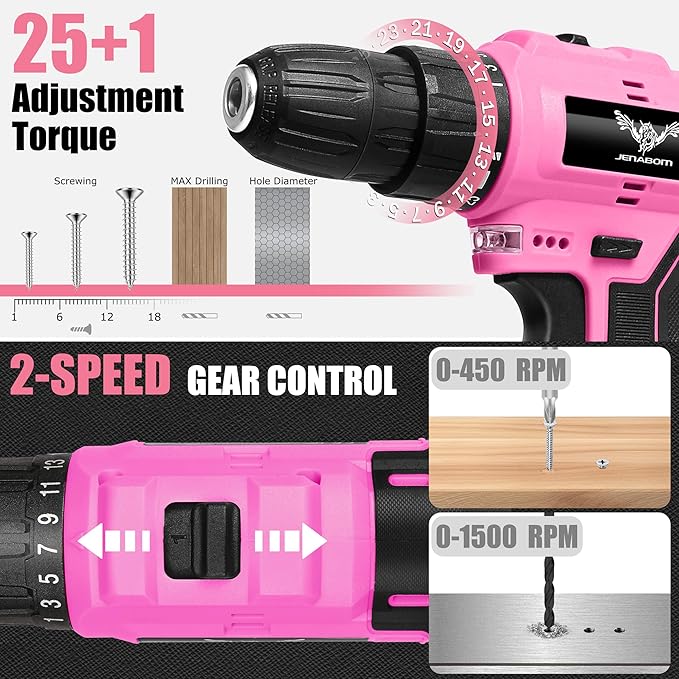Pink Tool Set - 12V Cordless Drill Kit, 151 Piece Box With Hand Drill, Home Tool Kits for Men & Women, Perfect for Homeowner, Diyer, Handyman