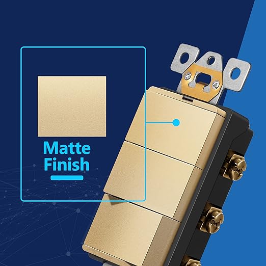 LIDER Matte Finish Lighted Triple Switch with Screwless Wall Plate, Combination Frameless Decorator Switch with Locator Light, Ground Terminal Single Pole, 15A 120V, UL Listed, Gold, 2 Pack